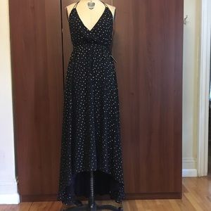 Black maxi dress with small gold dots